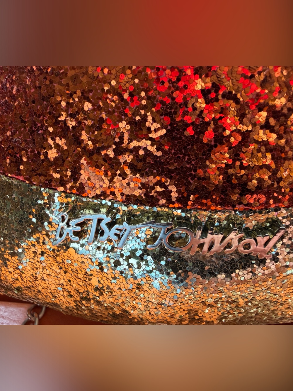 Retired Betsy Johnson “do I make you corny” glitter candy corn crossbody